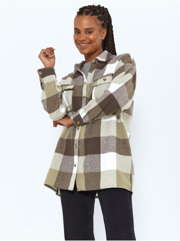 Noisy may Oversized Bluse Langarm Shacket Shirt Übergangsjacke NMFLANNY in Braun