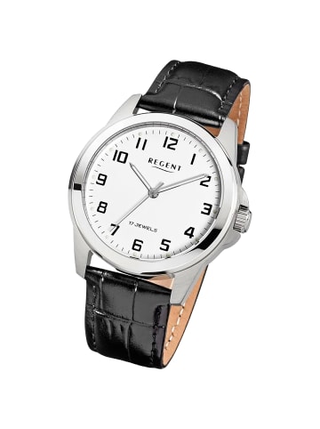 Regent Analog-Armbanduhr Regent Lederarmband schwarz mittel (ca. 39mm)