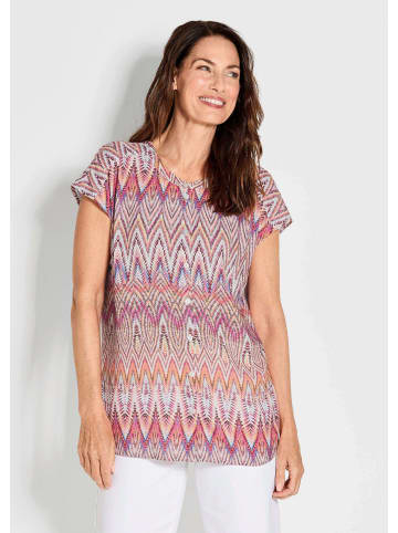 GOLDNER Kurzgröße: Bluse Kurzarm multicolor Printbluse in orange / gemustert