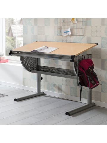 KADIMA DESIGN Schreibtisch für Kinder: Höhenverstellbar, neigbare Tischplatte, 6-15 Jahre in Grau
