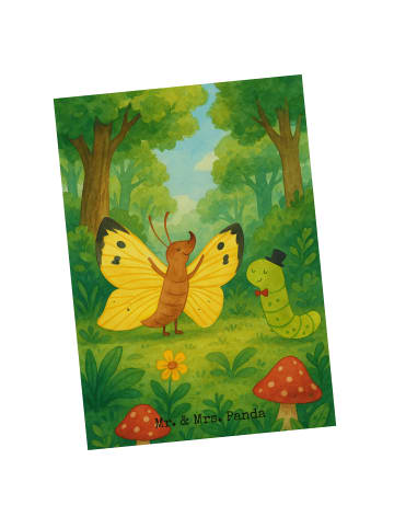 Mr. & Mrs. Panda Postkarte Raupe Schmetterling Design ohne Spruch in Weiß