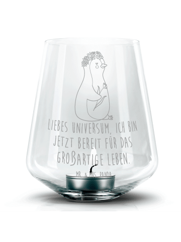 Mr. & Mrs. Panda Gravur Teelicht Pinguin Blumen mit Spruch in Transparent