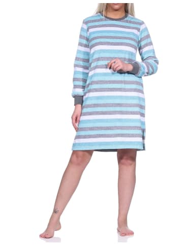NORMANN Frottee Nachthemd langarm Bündchen Blockstreifen - 76299 in türkis