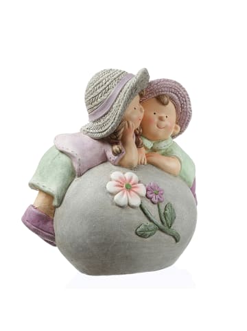 MARELIDA Dekofigur Mädchen und Junge auf Stein Gartendeko H: 29cm in bunt
