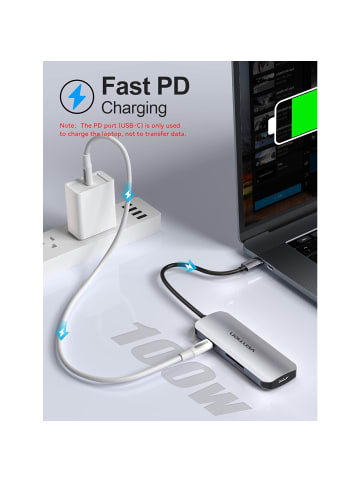 Vention USB-C-Hub, Multiport-Adapter, Dock, 7-in-1 100W in Schwarz