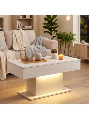 HOMCOM Couchtisch-108L x 48B x 55H cm-Hochglanzweiß