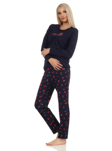 NORMANN Schlafanzug langarm Pyjama Kirschen - 61724 in marine