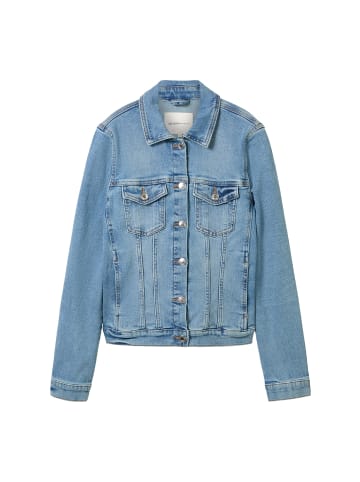 Tom Tailor Regular Denim Jeans Jacke rinsed Design Kentkragen in Blau
