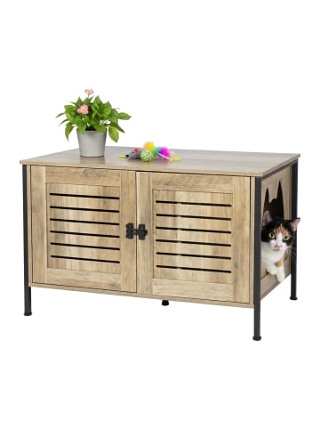 relaxdays Katzenschrank in Hellbraun/ Schwarz - (B)80 x (H)50,5 x (T)45 cm