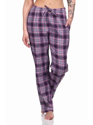 NORMANN Dame Flanell Schlafanzug Hose kariert Baumwolle - 76592 in beere