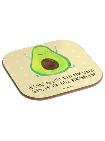 Mr. & Mrs. Panda Glas-Untersetzer Avocado Glücklich mit Spruch in Gelb Pastell