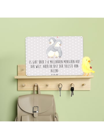 Mr. & Mrs. Panda Blechschild Pinguine Kuscheln mit Spruch in Grau Pastell