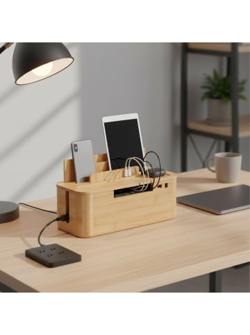 relaxdays Kabelbox in Natur - (B)30 x (H)16 x (T)13 cm