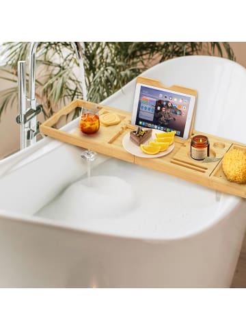relaxdays Badewannenablage in Natur - (B)70–105 x (H)3,5 x (T)22 cm