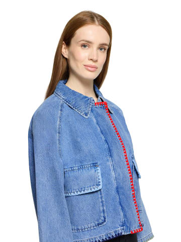 AMBER & JUNE Jeansjacke mit aufgesetzten Taschen in Middle Blue Melange