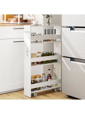 COSTWAY Nischenwagen 13cm breit schmal mit Ladestation in Weiß