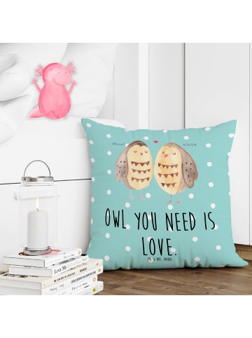 Mr. & Mrs. Panda Sofakissen 40x40 Eulen Liebe mit Spruch in Türkis Pastell