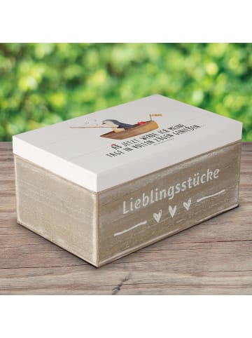 Mr. & Mrs. Panda Holzkiste Pinguin Angelboot mit Spruch in Weiß