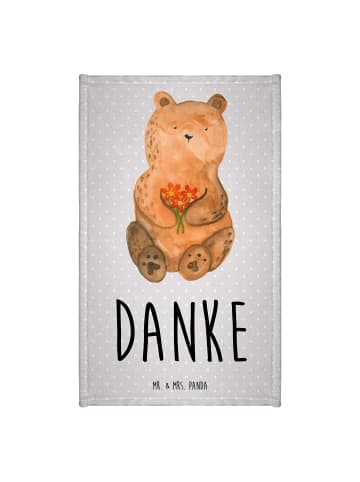 Mr. & Mrs. Panda Gästehandtuch Bär Dankbar mit Spruch in Grau Pastell