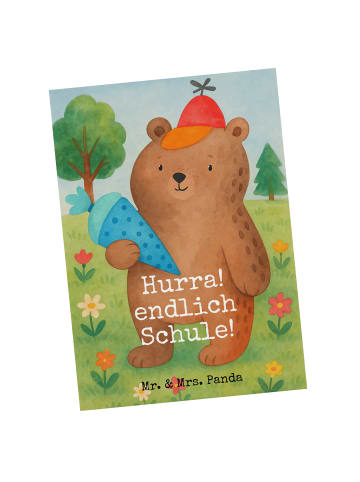 Mr. & Mrs. Panda Postkarte Bär Schultüte Design mit Spruch in Weiß