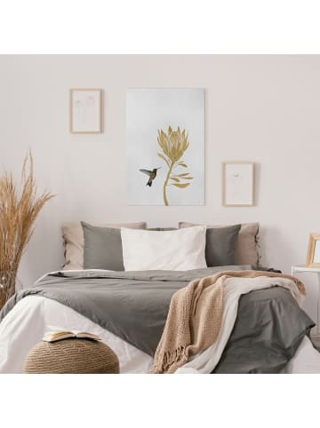 WALLART Leinwandbild - Kolibri und tropische goldene Blüte in Gold