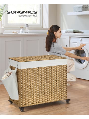 SONGMICS Wäschekorb Eliott in Naturfarben - (B)33 x (H)66 x (T)76 cm