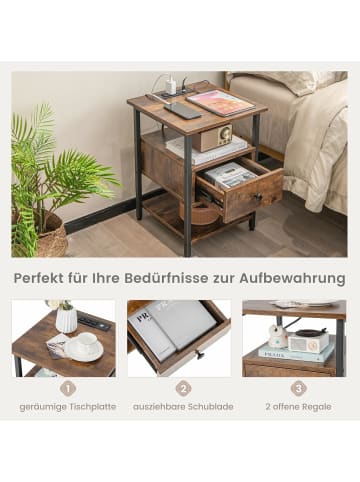 COSTWAY 2er Set Nachttisch mit Ladestation & Schublade in Braun