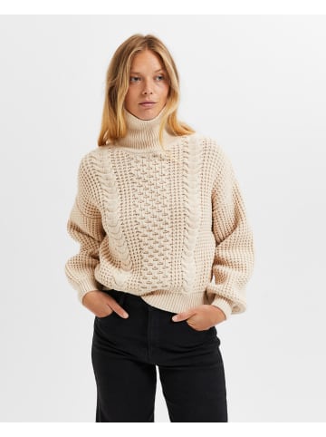 SELECTED FEMME Rollkragen Zopf Strickpullover Relaxed Sweater SLFBIRTHA in Sand