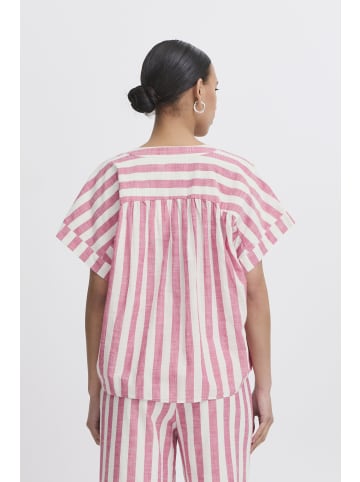 ICHI Kurzarm-Bluse IHLOLIA Loose fit in Bright Rose/White Stripe