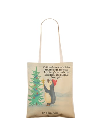 Mr. & Mrs. Panda Tote Bag Pinguin Weihnachtsbaum Design mit Spruch in Weiß