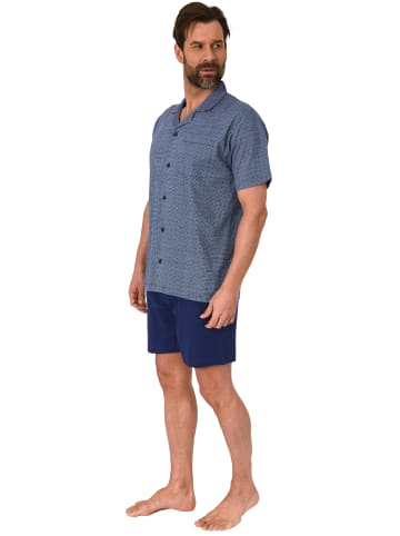 NORMANN kurzarm Schlafanzug Shorty Pyjama zum durchknöpfen - 78266 in marine