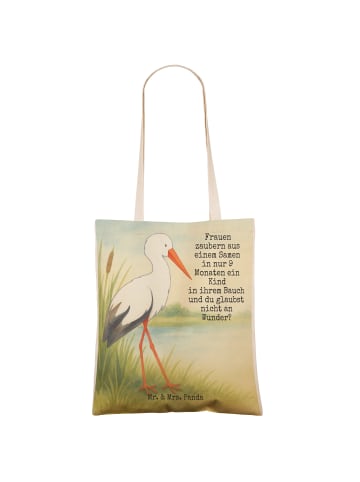 Mr. & Mrs. Panda Schultertasche Storch Design mit Spruch in Weiß