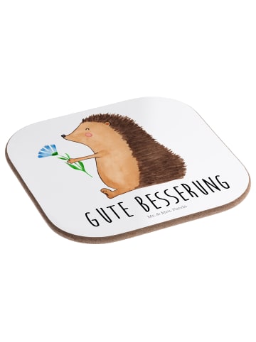 Mr. & Mrs. Panda Holzuntersetzer Igel Blumen mit Spruch in Weiß