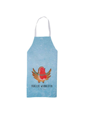 Mr. & Mrs. Panda Schürze Rotkehlchen Weihnachten mit Spruch in Eisblau