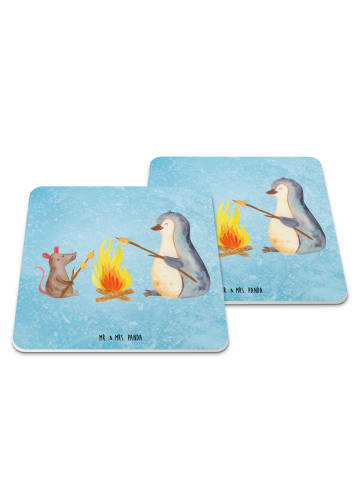 Mr. & Mrs. Panda Glasuntersetzer Pinguin Lagerfeuer ohne Spruch in Eisblau