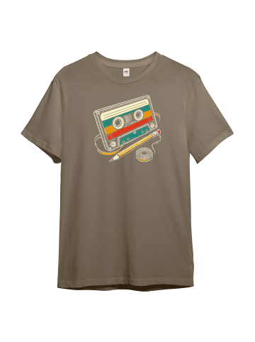 PAULGOS Herren T-Shirt, Retro Kassette in Sand