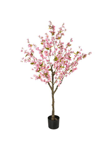 Beliani Kunstpflanze CHERRY TREE in Grün/Rosa/Schwarz - (W) 62 x (H) 152 x (L) 62 cm