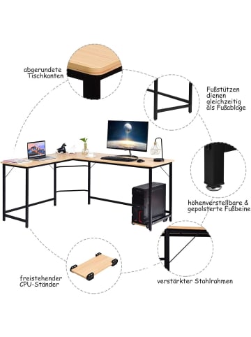 COSTWAY Computertisch L-Form 168 x 125 x 74 cm in Hellbraun