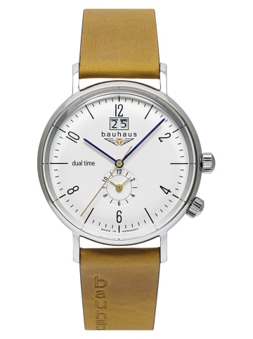 Bauhaus Herrenuhr Quarz Pure Dual Time Cognacfarben Weiß / Braun / Silber