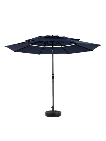ABRIHOME Doppelseitiger Sonnenschirm in Blau Ø300 cm mit Kurbel Ohne Plattenfuß