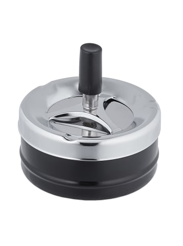relaxdays Aschenbecher in Silber/ Schwarz - (H)9 x Ø 9,5 cm
