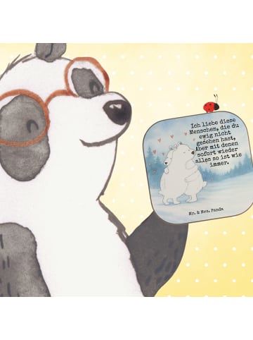 Mr. & Mrs. Panda Holzuntersetzer Eisbär Umarmen Design mit Spruch in Weiß