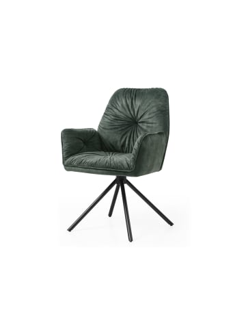 SalesFever Esszimmerstuhl elegant 360° drehbar mit Armlehnen Samtvelours in Dunkelgrün