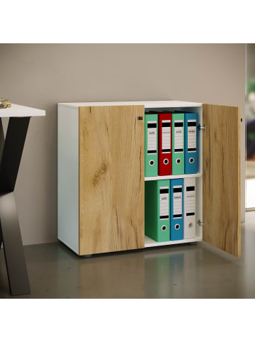 VCM  Büroschrank Bücher Ordner Aktenschrank Lona 2fach in Weiß / Honig-Eiche