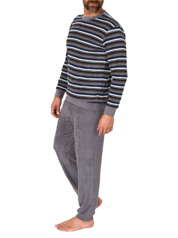 NORMANN Frottee Schlafanzug lang Pyjama RingelMuster - 82375 in grau