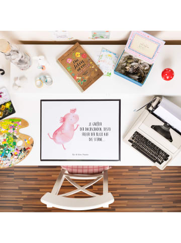 Mr. & Mrs. Panda Schreibunterlage Axolotl Tanzen mit Spruch in Weiß