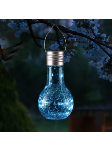 MARELIDA LED Solar Glühbirne Crackle Bruchglasoptik H: 17cm in blau