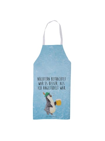 Mr. & Mrs. Panda Küchenschürze Pinguin Bier mit Spruch in Eisblau