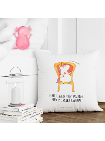 Mr. & Mrs. Panda Sofa Kissen Januar mit Spruch in Weiß