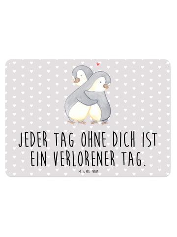 Mr. & Mrs. Panda Blechschild Pinguine Kuscheln mit Spruch in Grau Pastell